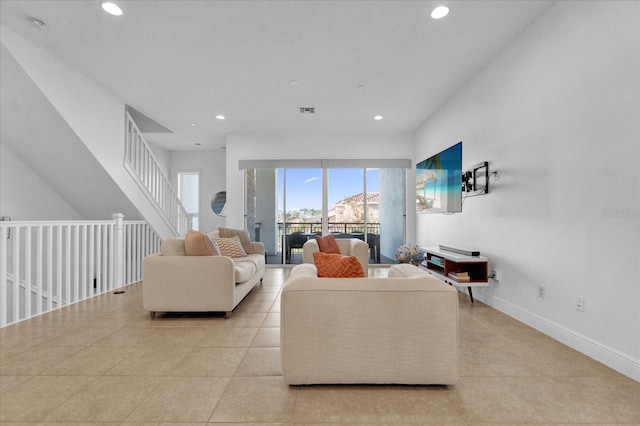 view of tiled living room