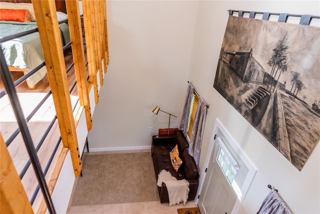 staircase with carpet flooring