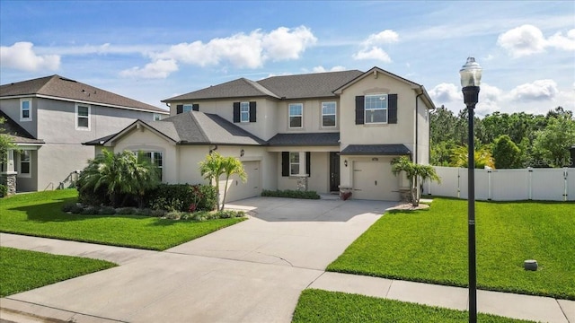 view of front of property with a garage and a front yard