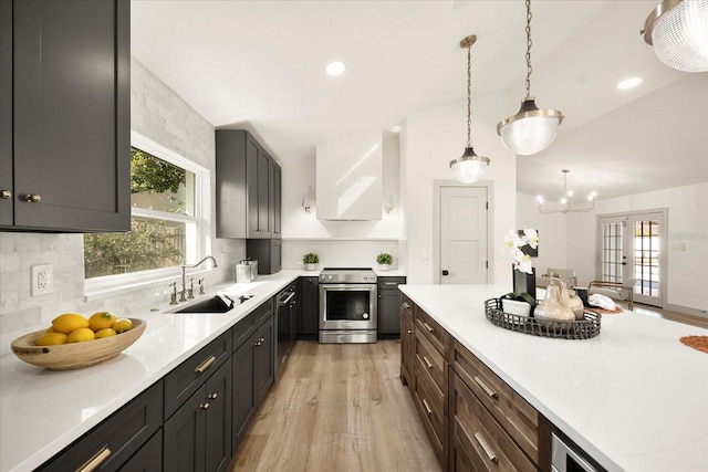 kitchen with appliances with stainless steel finishes, a sink, plenty of natural light, decorative backsplash, and recessed lighting