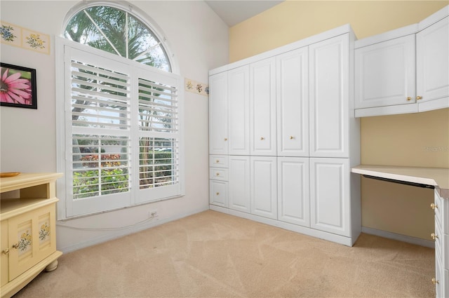 unfurnished bedroom featuring light carpet and multiple windows