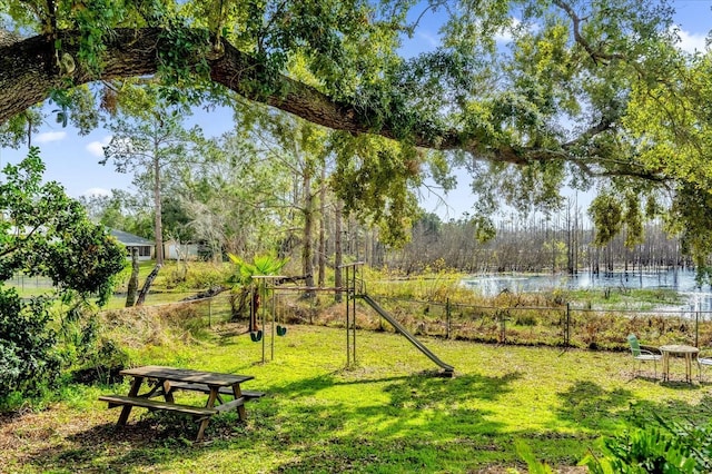 view of home's community featuring a yard and a water view