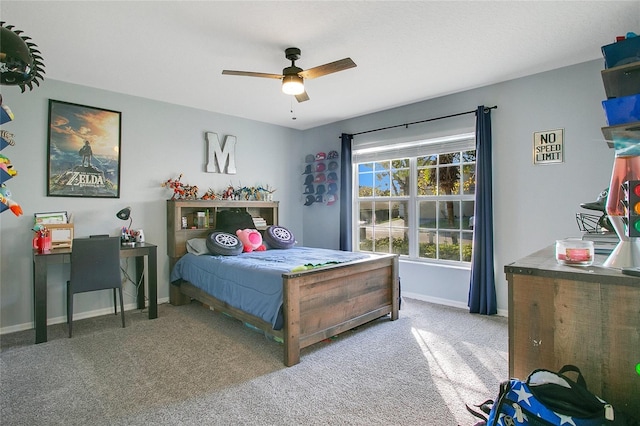 bedroom with carpet flooring and ceiling fan