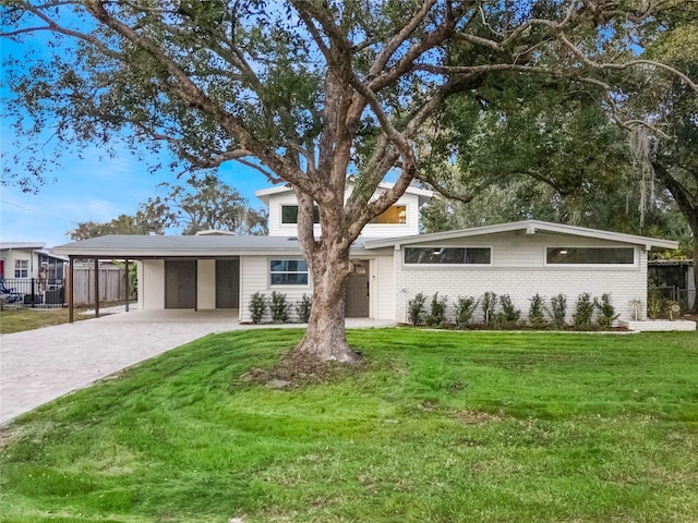 view of front of home with a front lawn and a carport