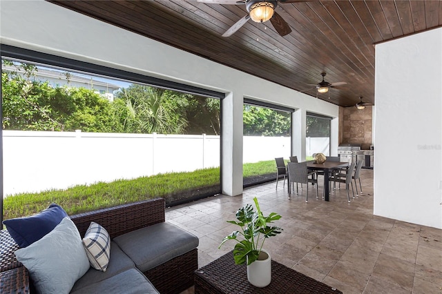 sunroom / solarium with wood ceiling