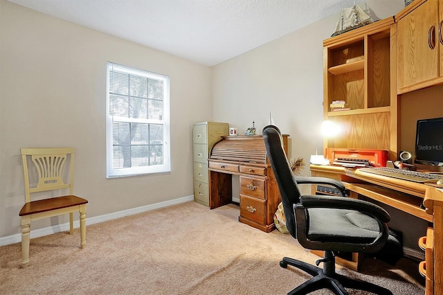 home office featuring light colored carpet