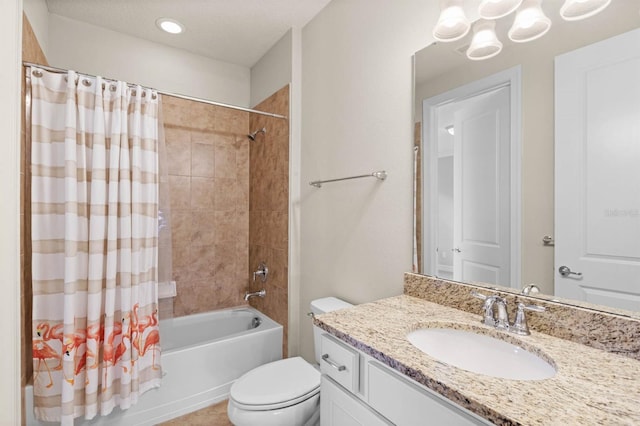 full bathroom featuring vanity, toilet, and shower / bath combo with shower curtain