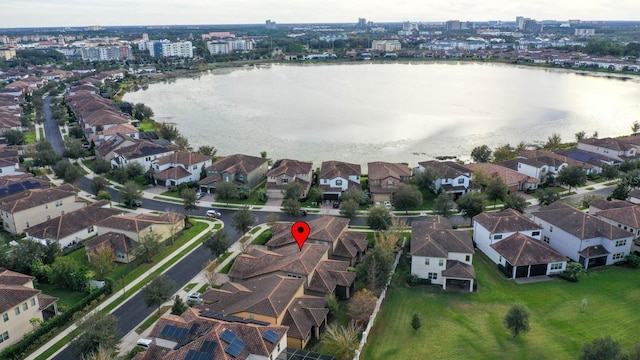 bird's eye view featuring a water view