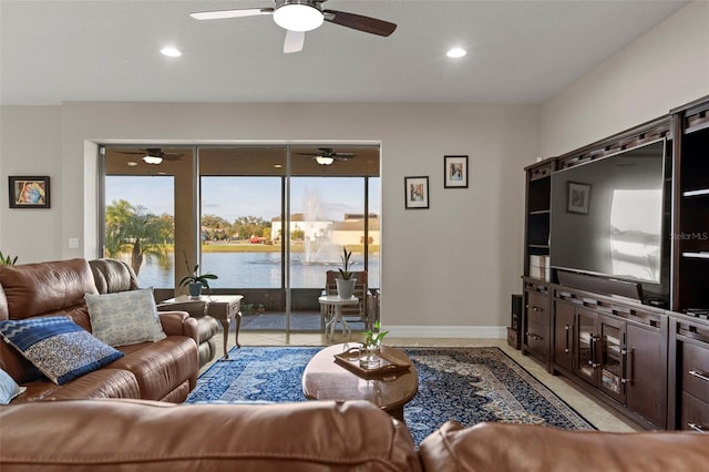 living room featuring light tile patterned floors