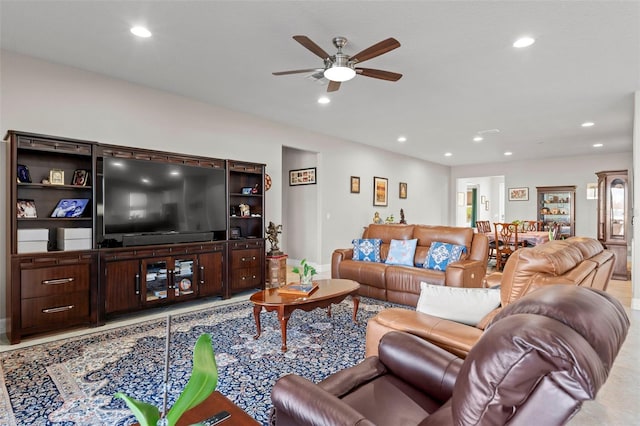 living room with ceiling fan