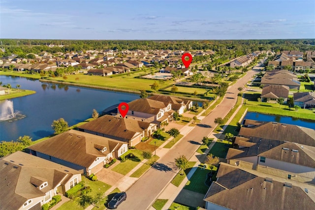 aerial view with a water view