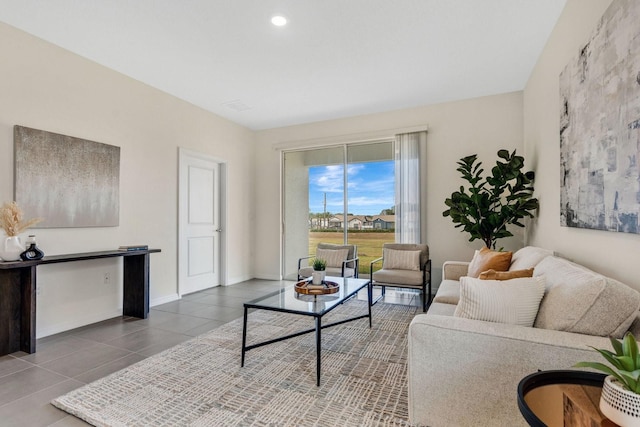 living room featuring tile patterned flooring