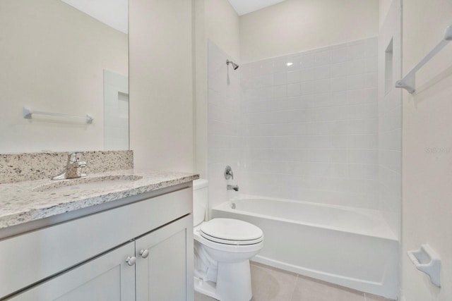 full bathroom featuring tile patterned flooring, vanity, bathtub / shower combination, and toilet