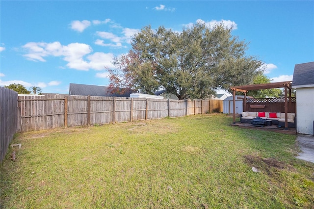 view of yard with a storage shed