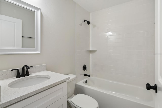 full bathroom with bathing tub / shower combination, vanity, and toilet