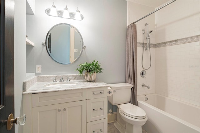 full bathroom featuring toilet, shower / tub combo, and vanity