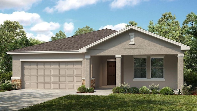 view of front facade with a front lawn and a garage