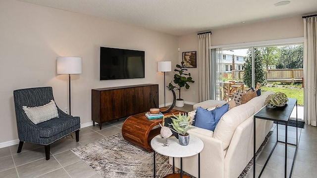 living room with light tile patterned floors