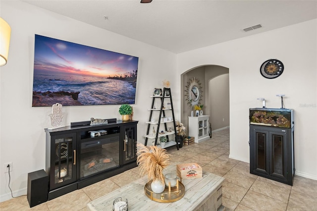 view of tiled living room