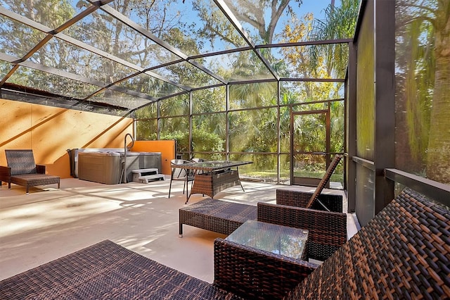 sunroom with a water view