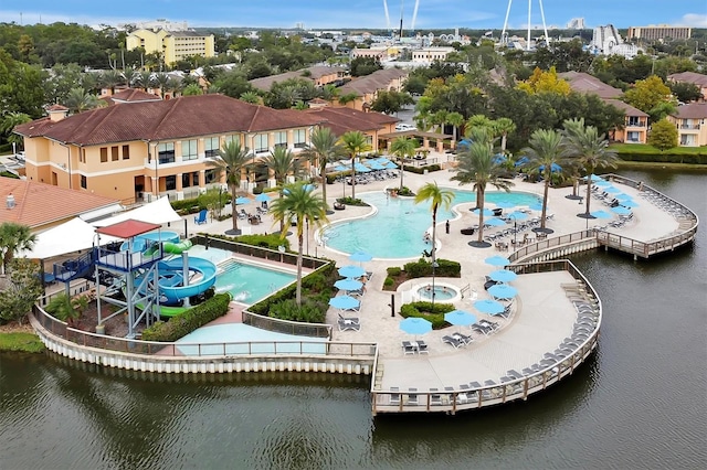 aerial view with a water view