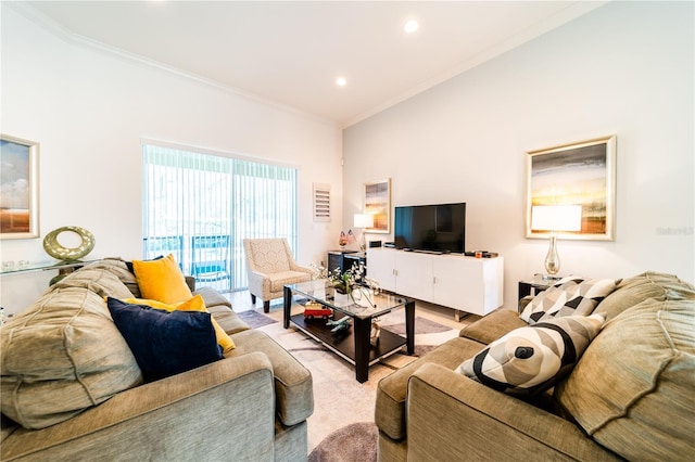 living room featuring ornamental molding