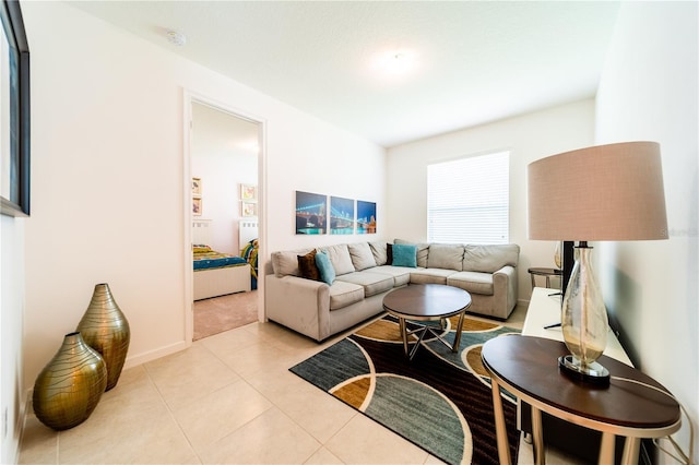 living room featuring light tile patterned floors