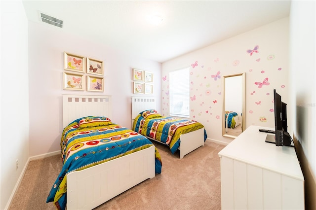 carpeted bedroom with radiator