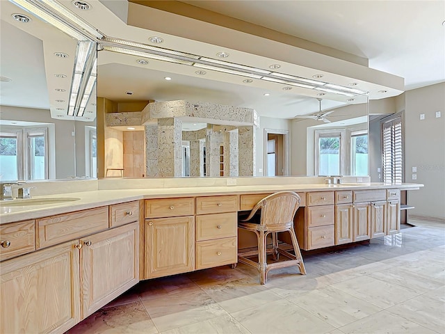 bathroom featuring vanity and walk in shower