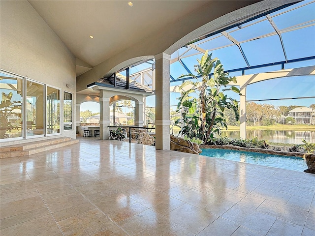 27201 Ibis Cove Ct, Bonita Springs, FL 34134 - view of patio / terrace with a water view and a lanai