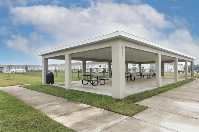 view of community featuring a gazebo and a lawn