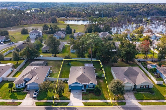 bird's eye view featuring a water view