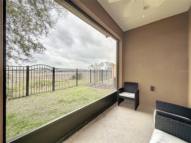 balcony with ceiling fan