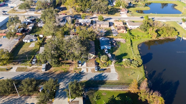 aerial view with a water view and a residential view