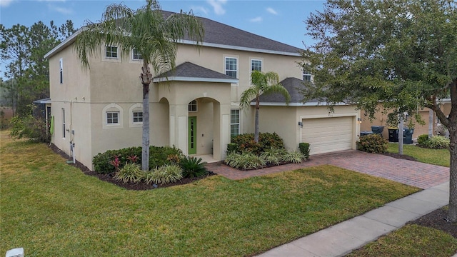 view of front of home featuring a garage and a front yard