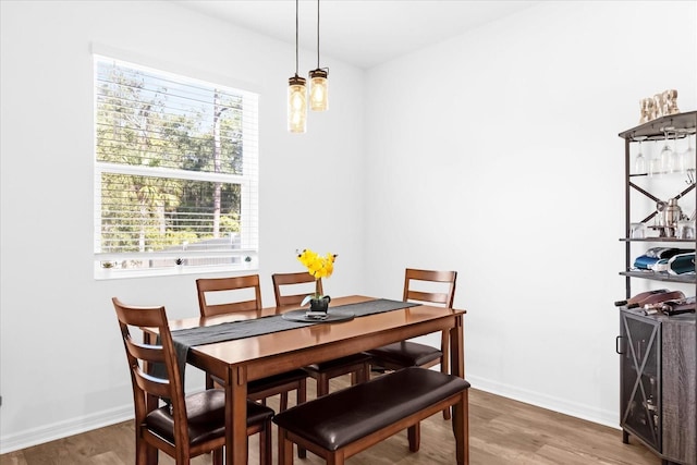 dining room with plenty of natural light and wood-type flooring