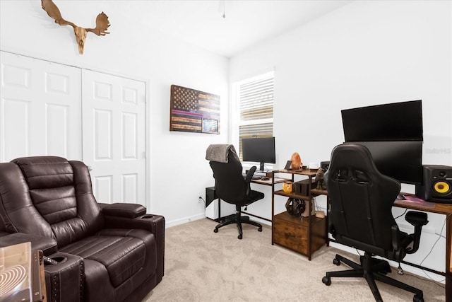 view of carpeted home office