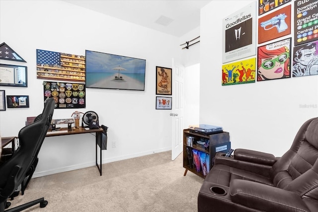 view of carpeted home office