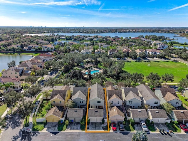 aerial view with a water view