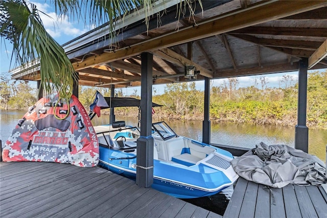 dock area featuring a water view