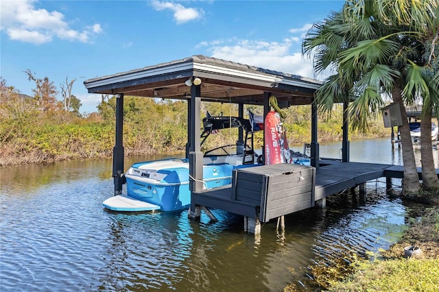 dock area with a water view