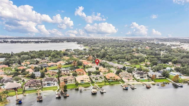 aerial view featuring a water view