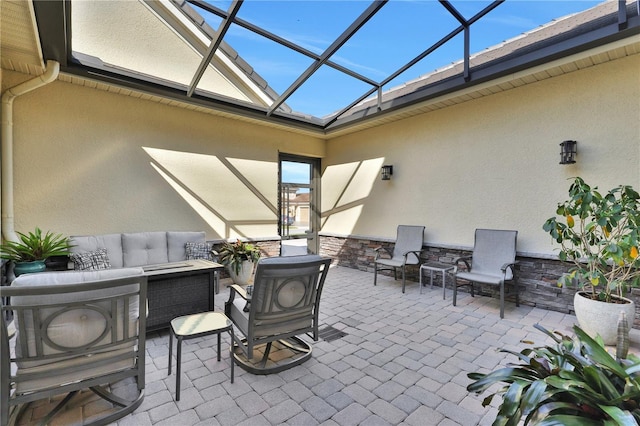 view of patio / terrace featuring a lanai and an outdoor hangout area