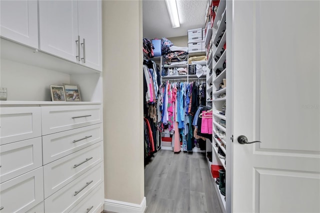 spacious closet featuring light hardwood / wood-style flooring