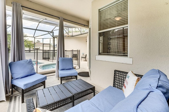 sunroom / solarium with a swimming pool