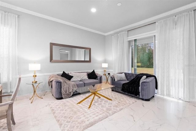 living room featuring ornamental molding