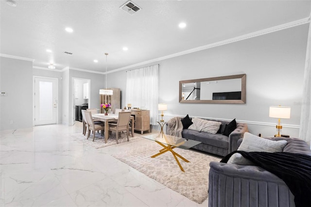 living room featuring ornamental molding