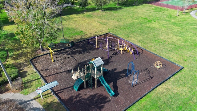 view of playground featuring a lawn