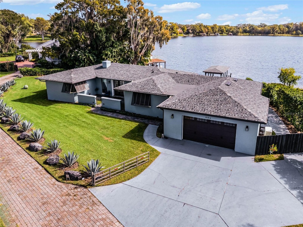 aerial view featuring a water view