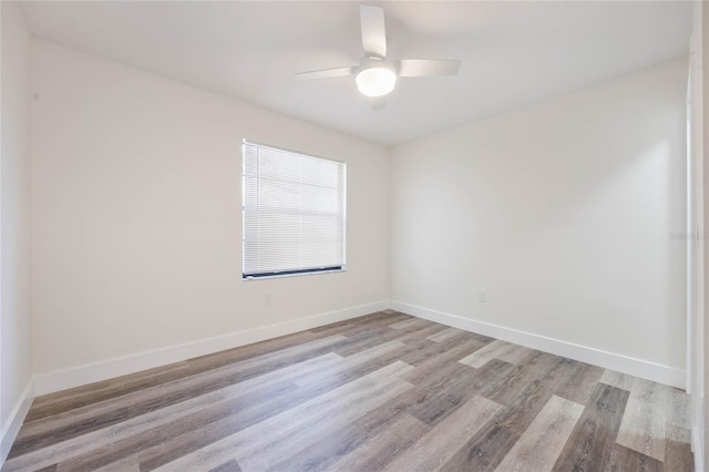 spare room featuring light hardwood / wood-style flooring and ceiling fan